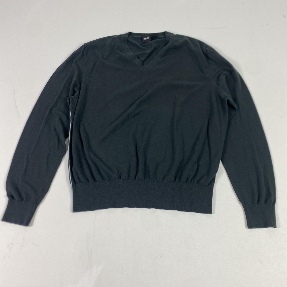 Boss Hugo Boss Sweater Mens XL Black Ektorp 11 V Neck Cotton Silk Knit Pullover